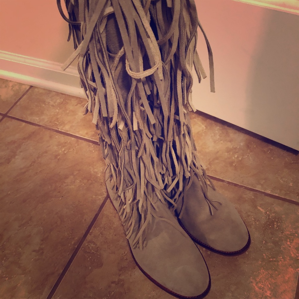 Grey leather boots